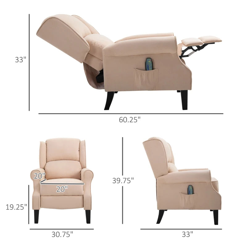 HOMCOM Wingback Heated Massage Chair | Vintage Upholstered Recliner | Cream White