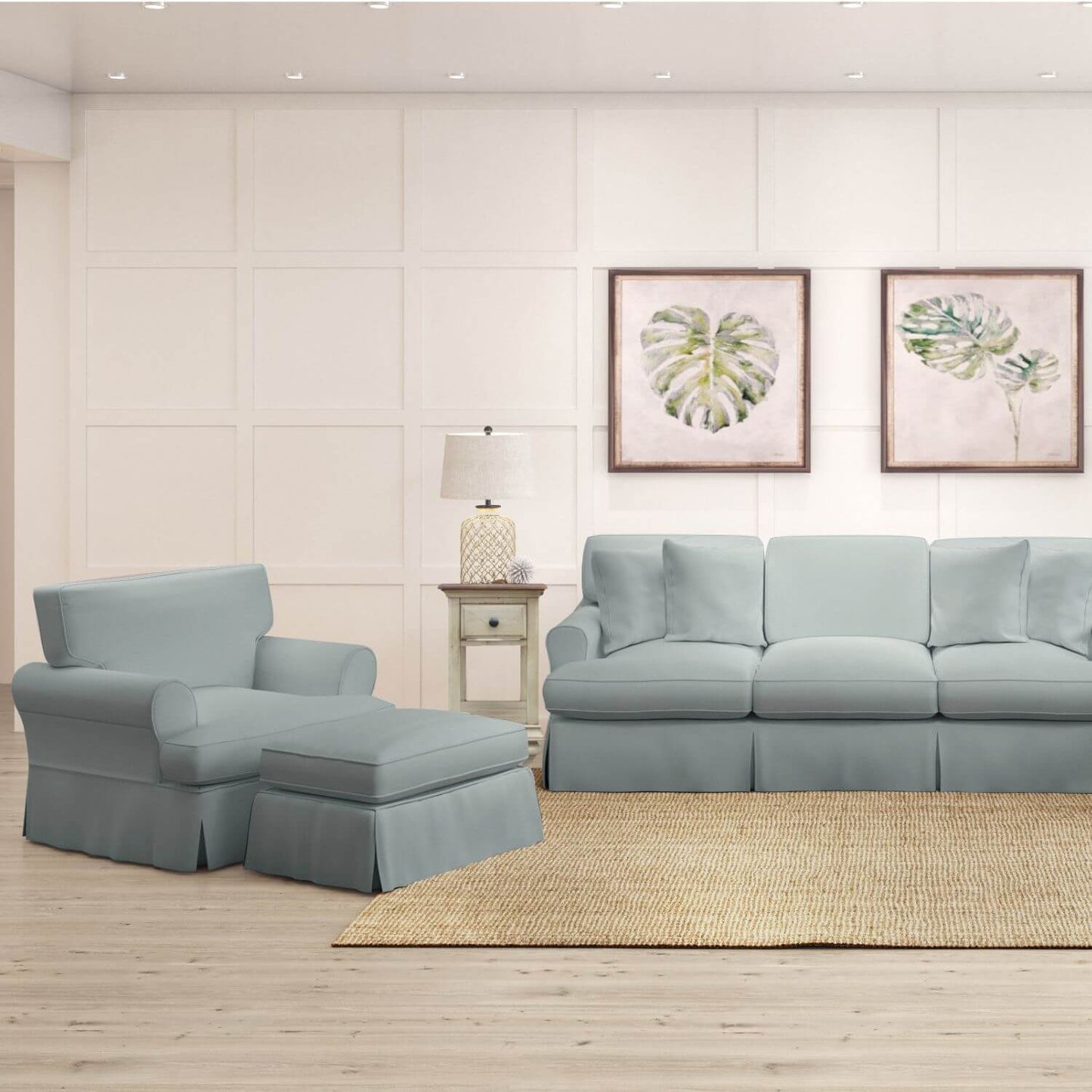 Sunset Trading Horizon Slipcovered Chair & Ottoman | Light Blue