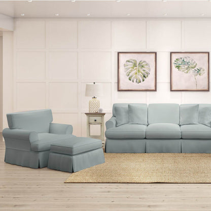 Sunset Trading Horizon Slipcovered Chair & Ottoman | Light Blue
