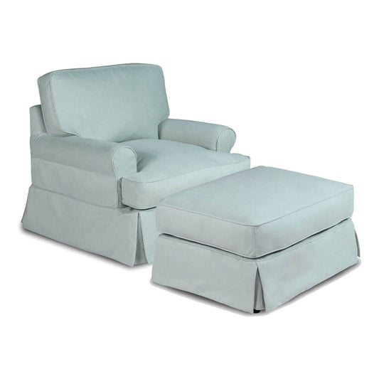 Sunset Trading Horizon Slipcovered Chair & Ottoman | Light Blue