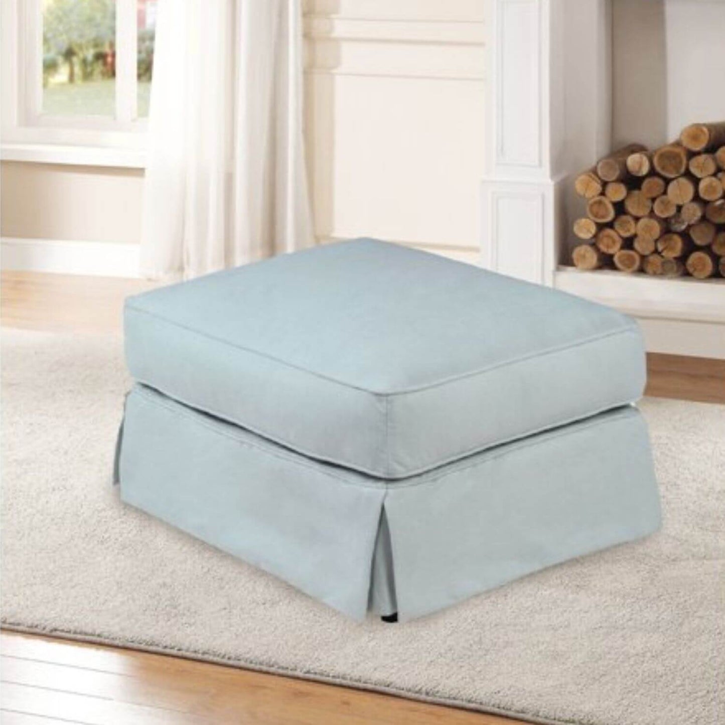 Sunset Trading Horizon Slipcovered Ottoman | Light Blue