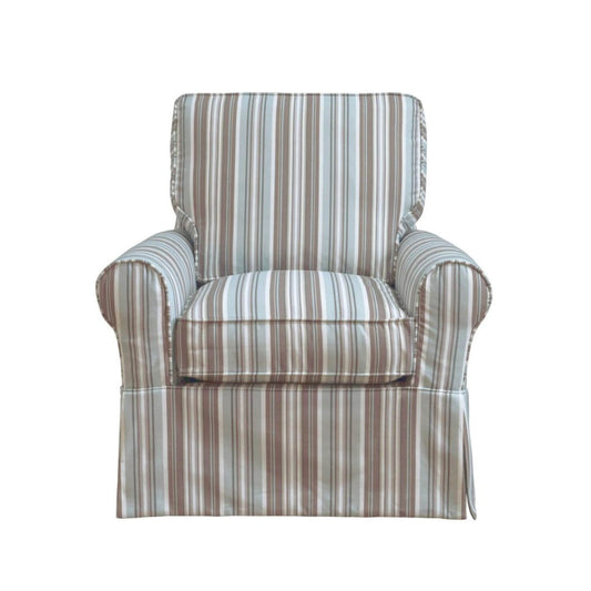 Sunset Trading Horizon Slipcovered Swivel Rocking Chair | Striped-Light Blue/Gray/Dark Gray/White/Light Brown/Brown