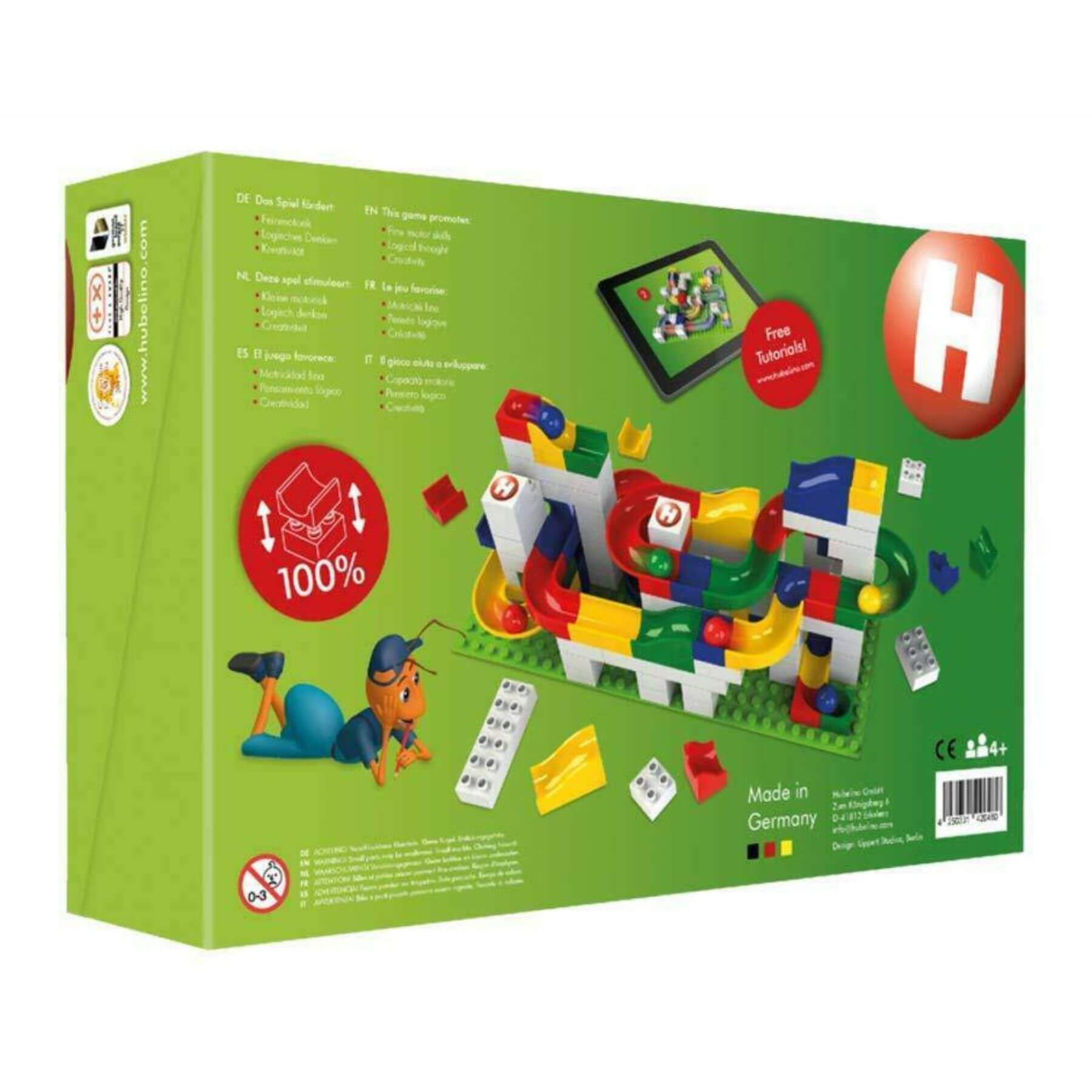 Colorful toy set packaging with brand logo on a green background
