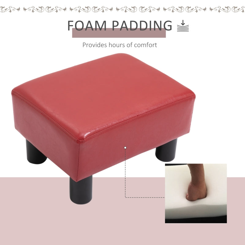 HOMCOM Red Faux Leather Ottoman - Modern Footrest with Black Legs