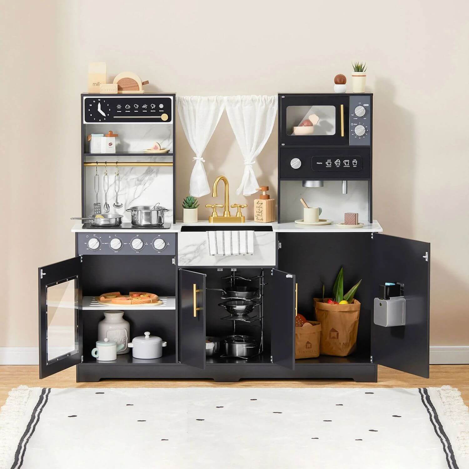 Tiny Land® Iconic Kitchen - Black w/ Doors Opened