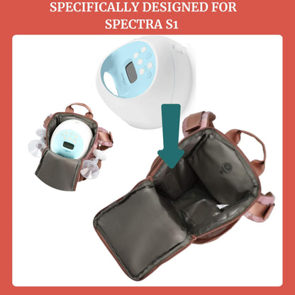 Backpack with a clear pocket showing Spectra S1 device, on a red background.