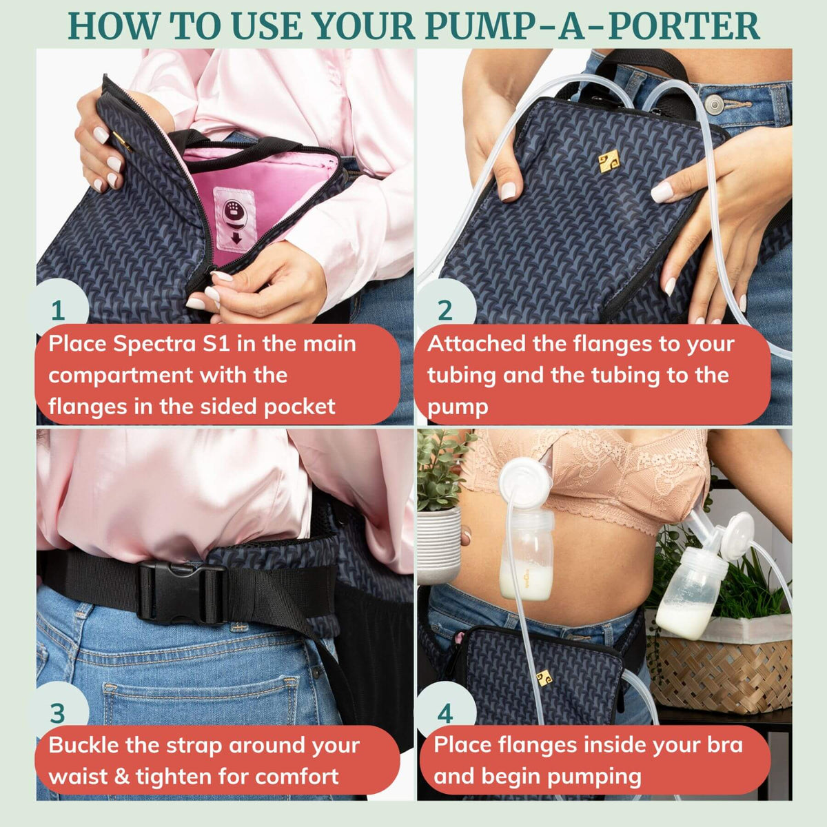 Instructions on how to use a pump-a-porter device with text and images.