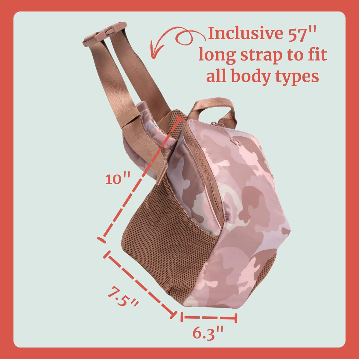 Idaho Jones Pumping Bag with measurements and text on a light blue background