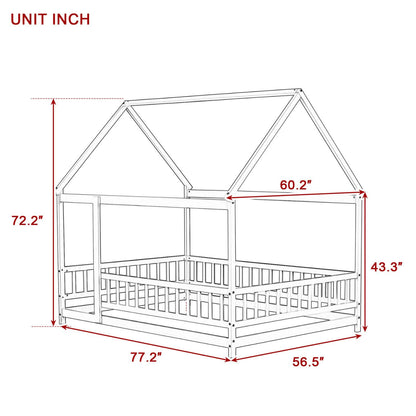 Inspirit Full Size House Floor Wooden Bed - Natural with dimensions