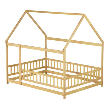 Inspirit Full Size House Floor Wooden Bed - Natural