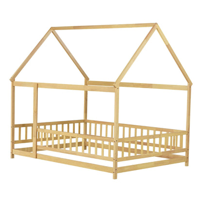 Inspirit Full Size House Floor Wooden Bed - Natural