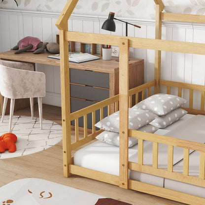 Close-up of Inspirit Full Size House Floor Wooden Bed - Natural