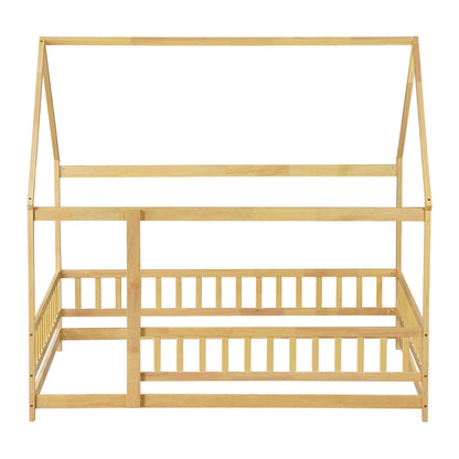 Inspirit Full Size House Floor Wooden Bed - Natural