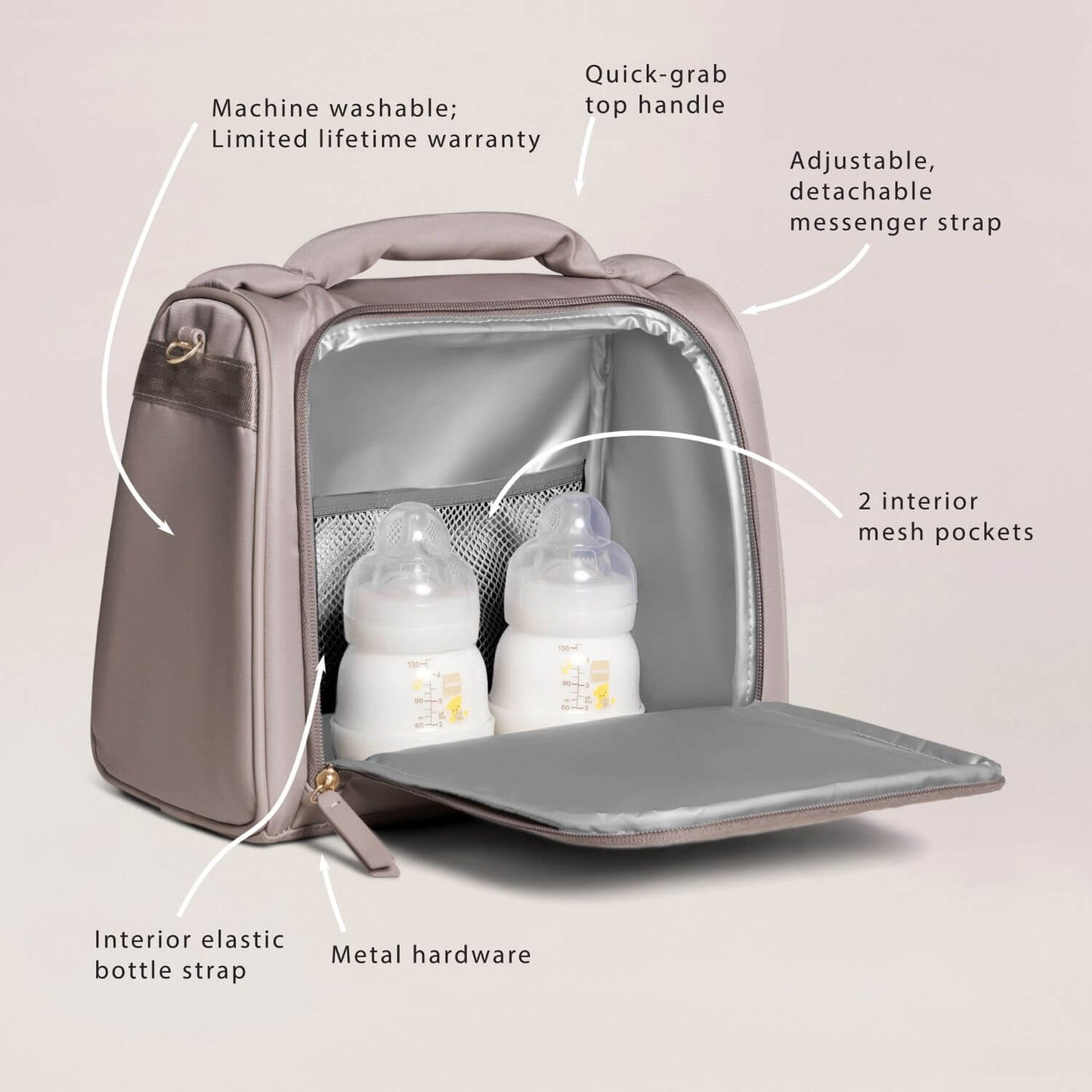 JuJuBe Insulated Bottle Bag Taupe | Open