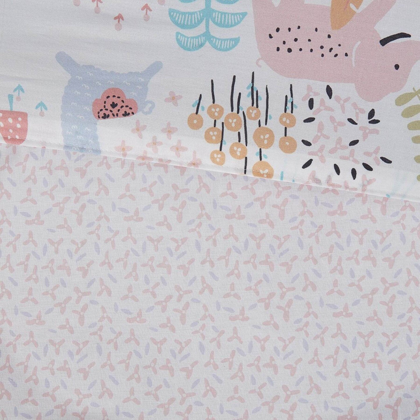 Detail View of Iris Woodland Animals Cotton Reversible Comforter Set