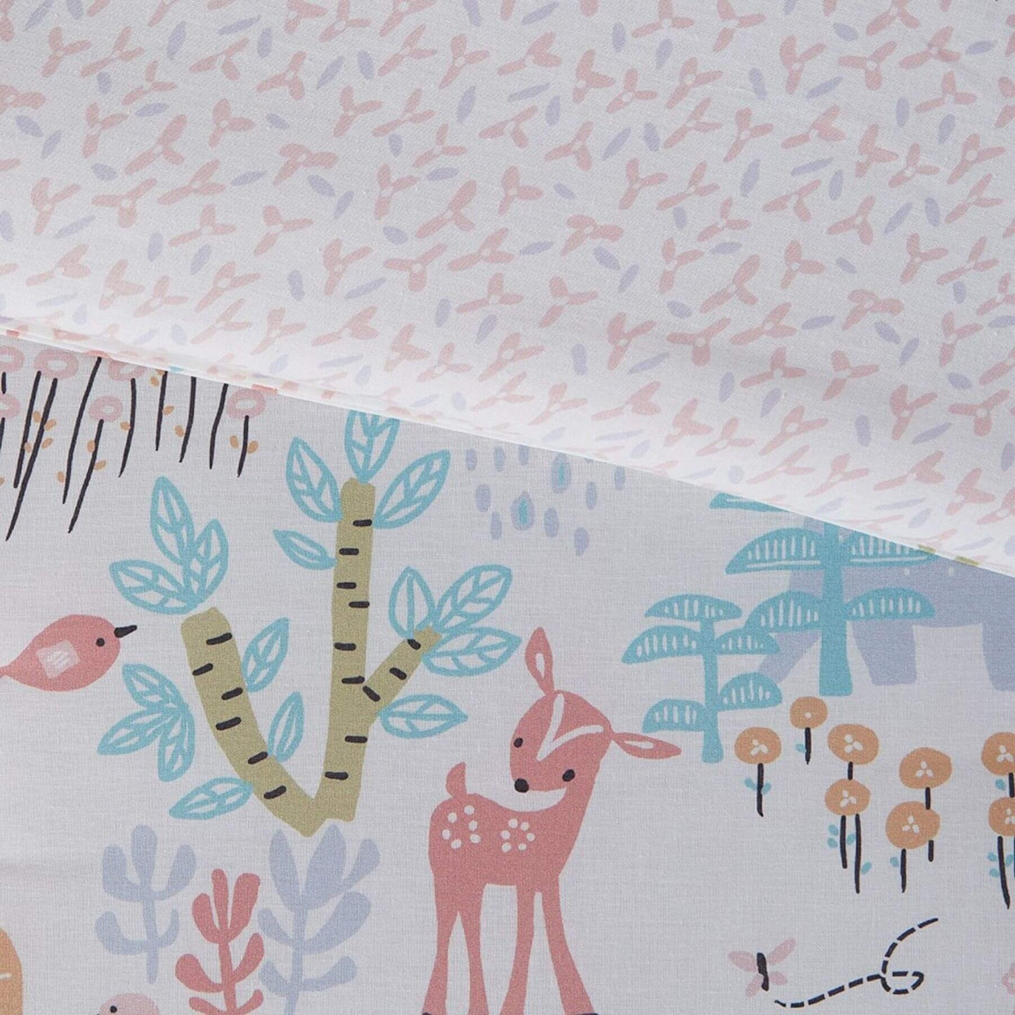 Detail View of Iris Woodland Animals Cotton Reversible Comforter Set