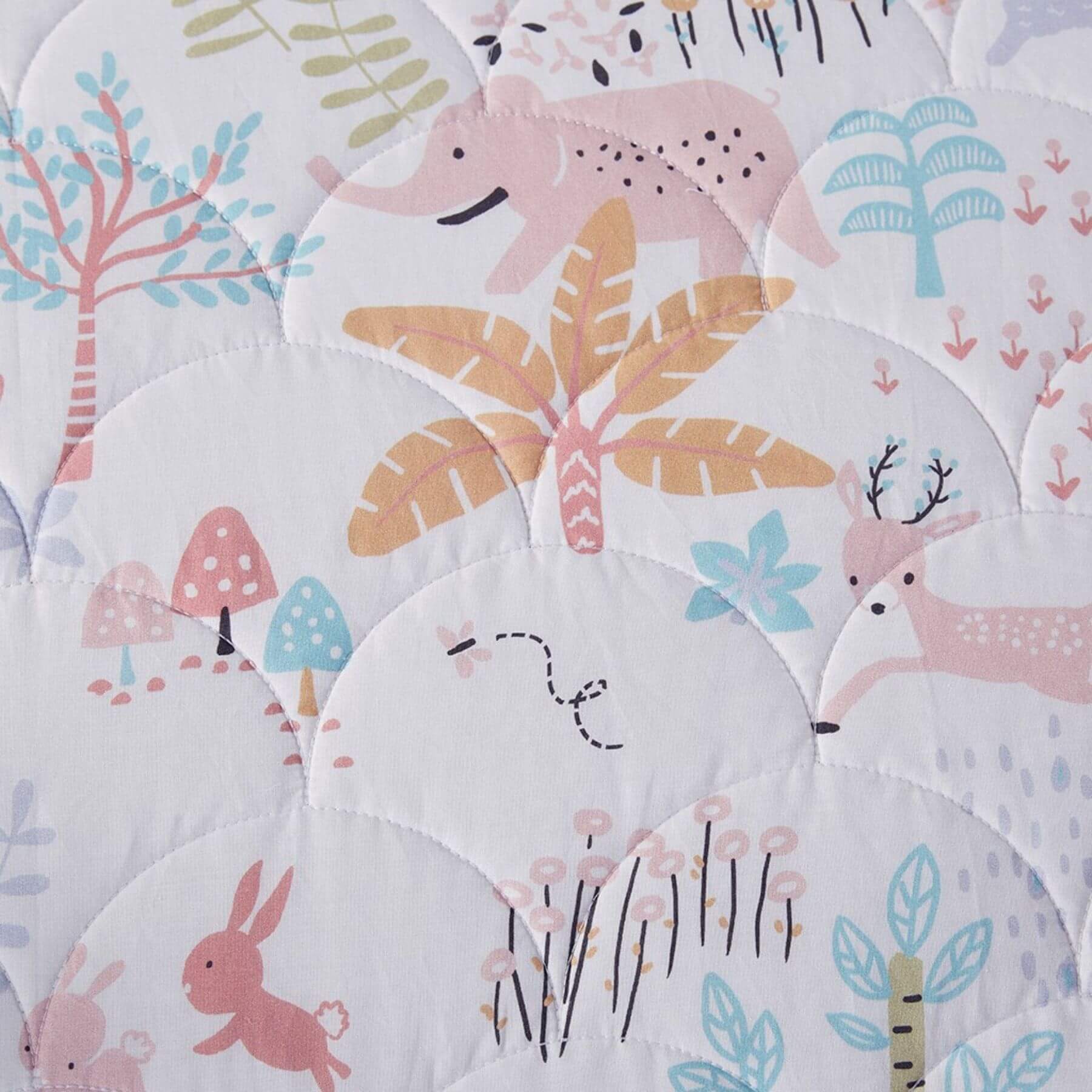 Detail View of Iris Woodland Animals Reversible Cotton Quilt Set