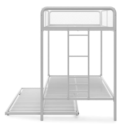 Side view of DHP Isaiah Triple Twin Metal Bunk Bed