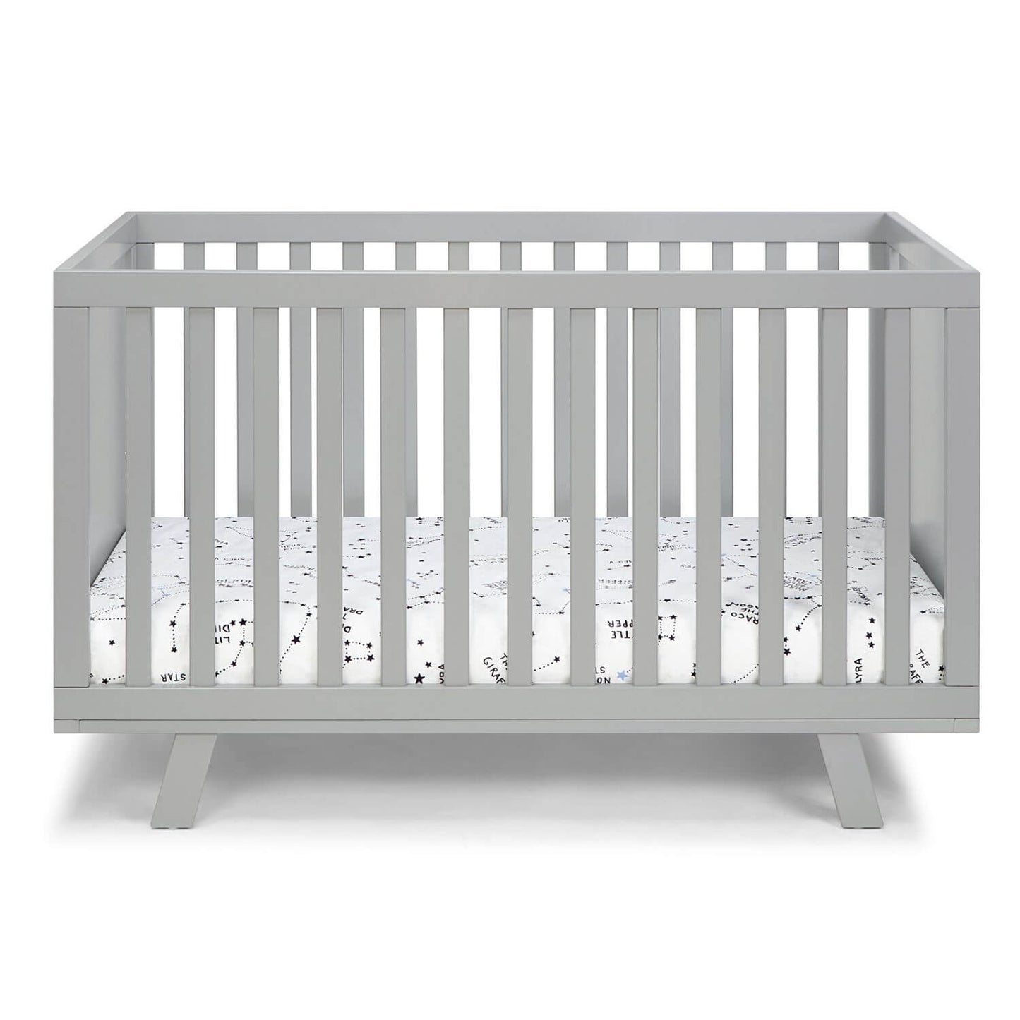 Front View of Livia 3-in-1 Convertible Island Crib Gray/Gray