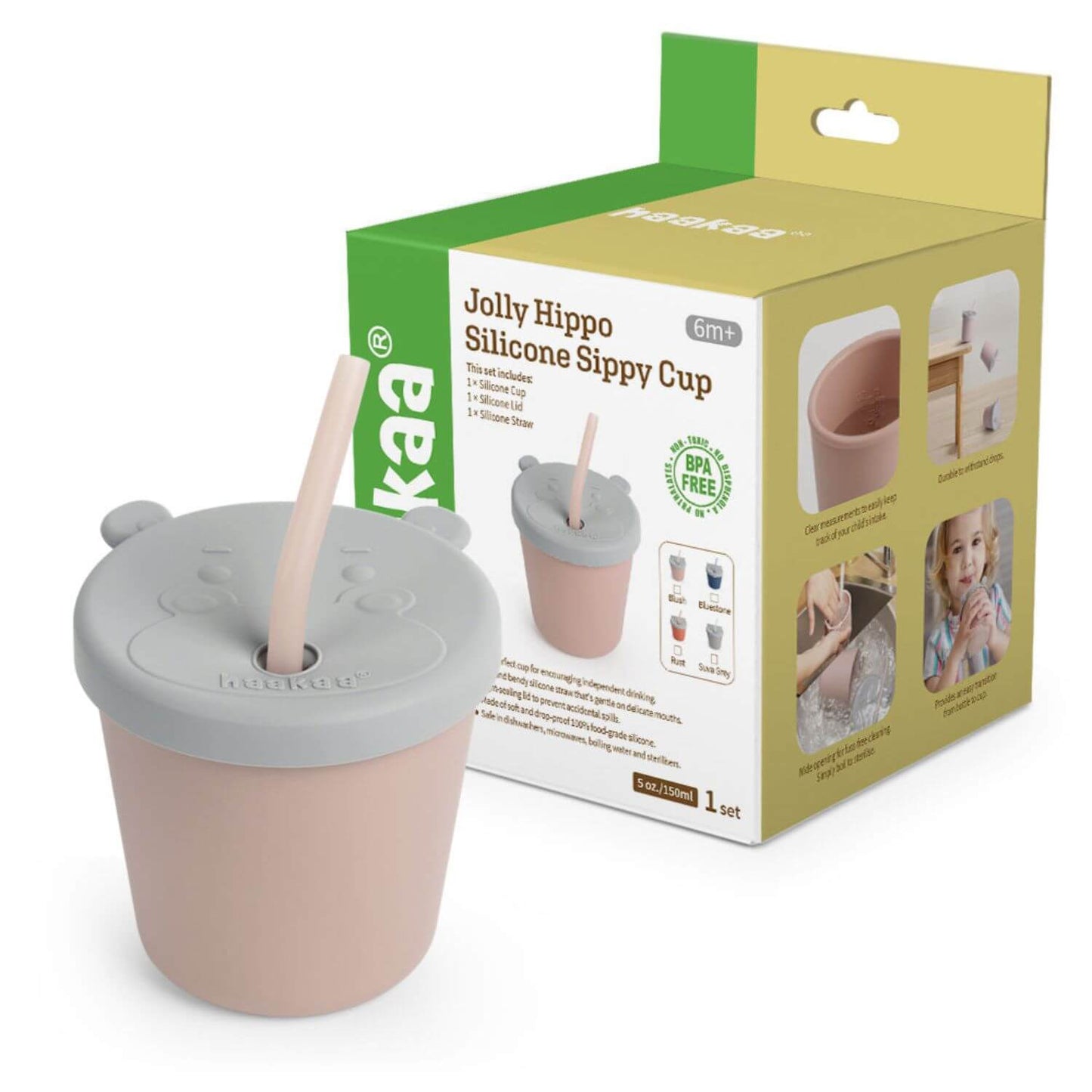 Haakaa Jolly Hippo Silicone Sippy Cup - Blush