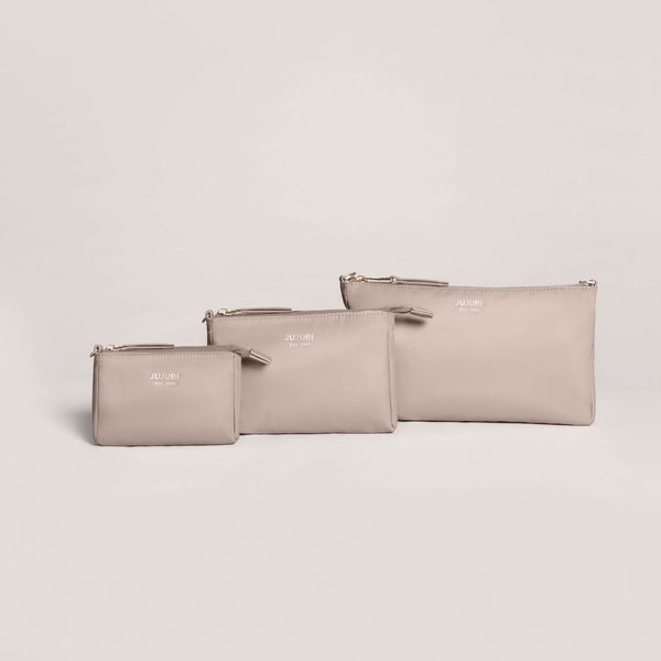 JuJuBe 3-Piece Pouch Clutch Purse Set Taupe