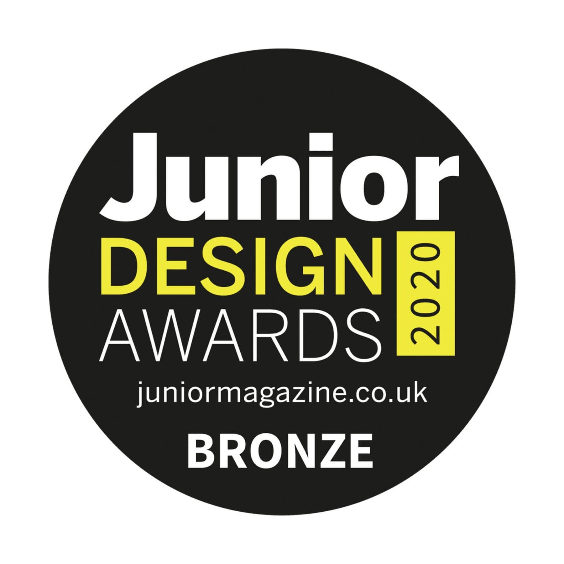 Junior Design Awards 2020 bronze award badge on a black background