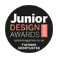 Junior Design Awards 2019 badge with text on a black background