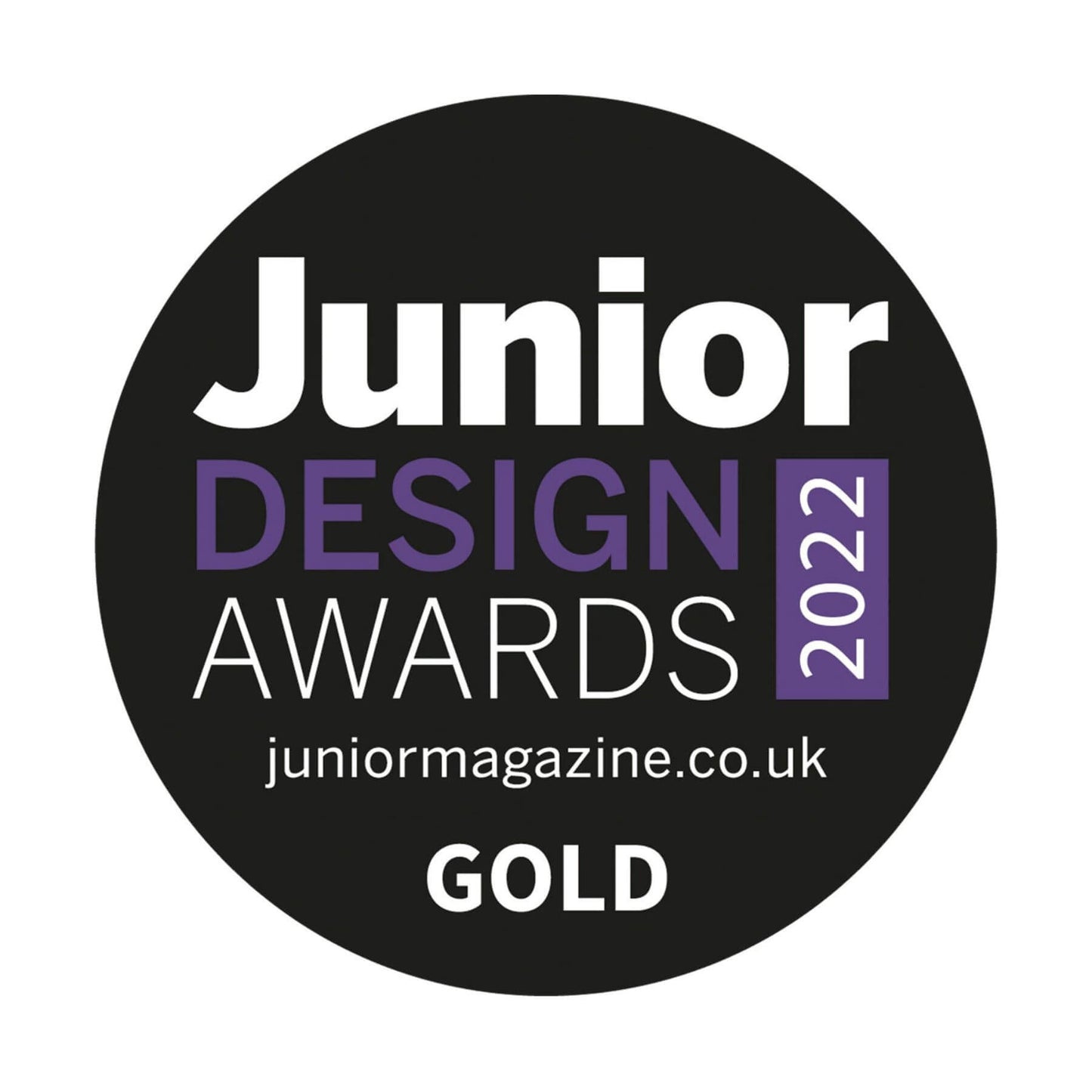 Junior Design Awards 2022 gold winner badge on a black background