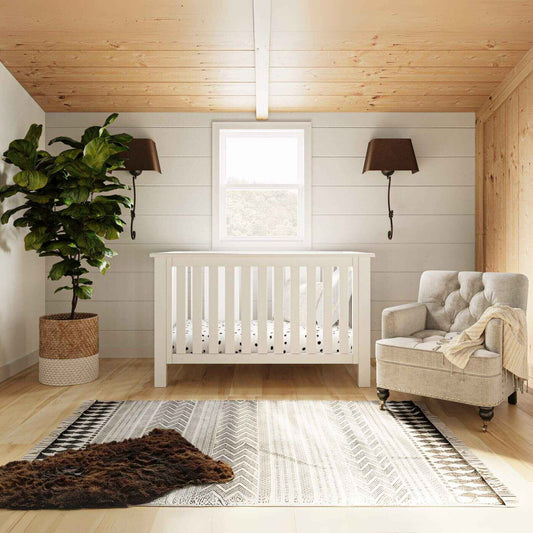 "Just White" Island Convertible Crib in nursery room