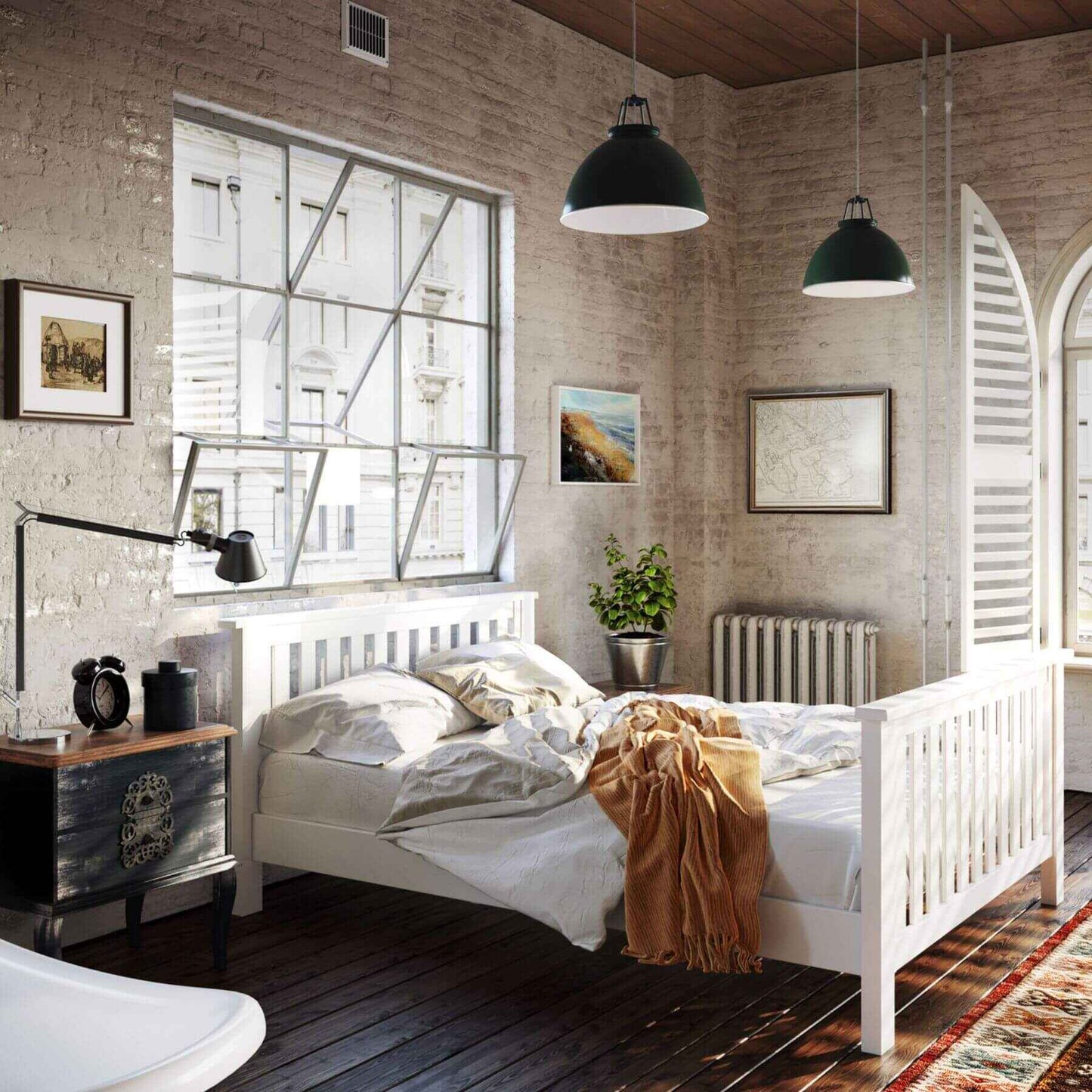 White bed in bedroom