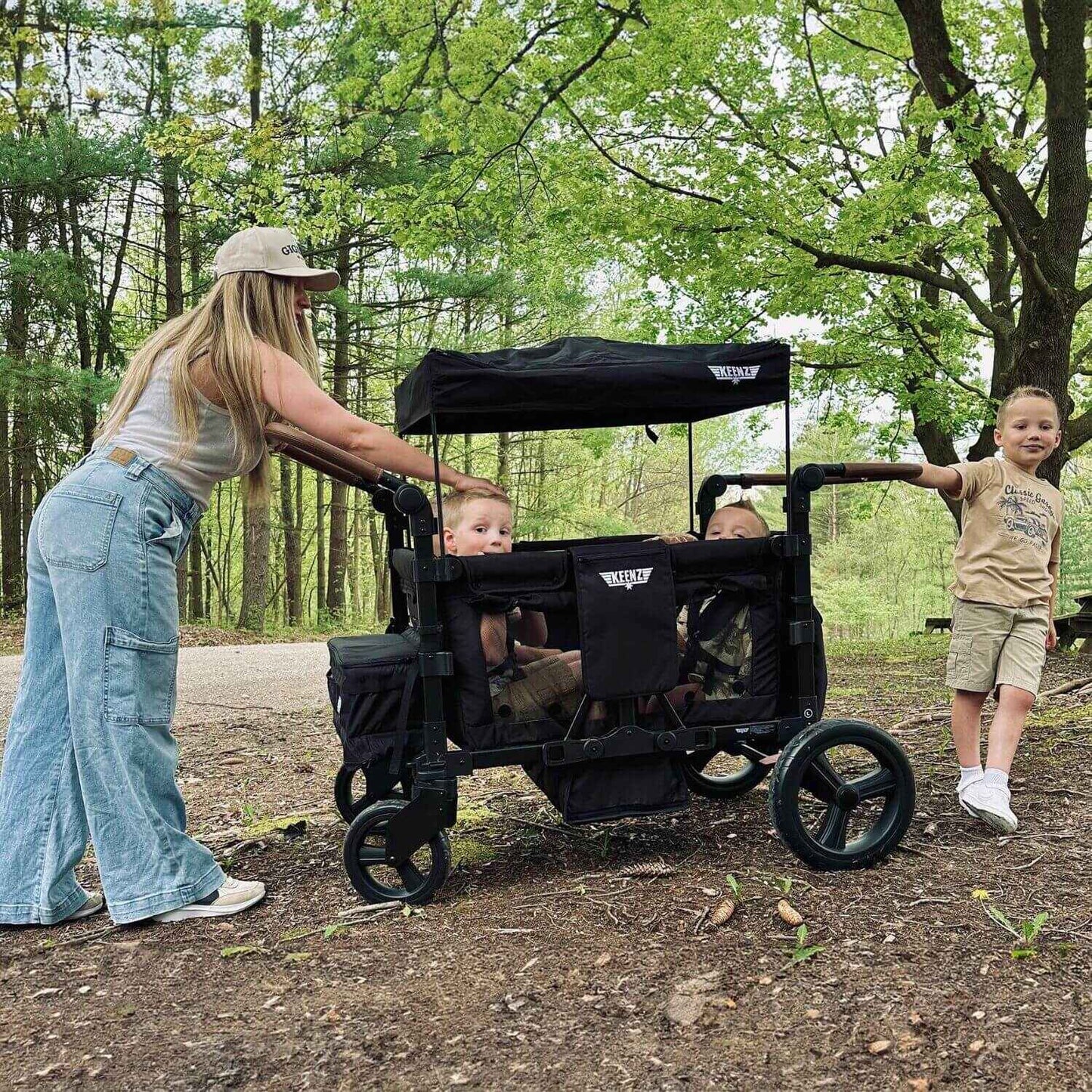 Mom w/ Kids Pushing Keenz DUO Stroller Wagon