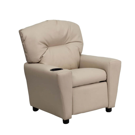 Flash Furniture Contemporary Beige Vinyl Kids Recliner with Cup Holder