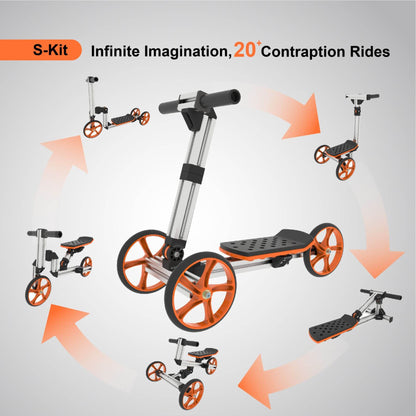 Multi-functional scooter with various attachments on a gray background