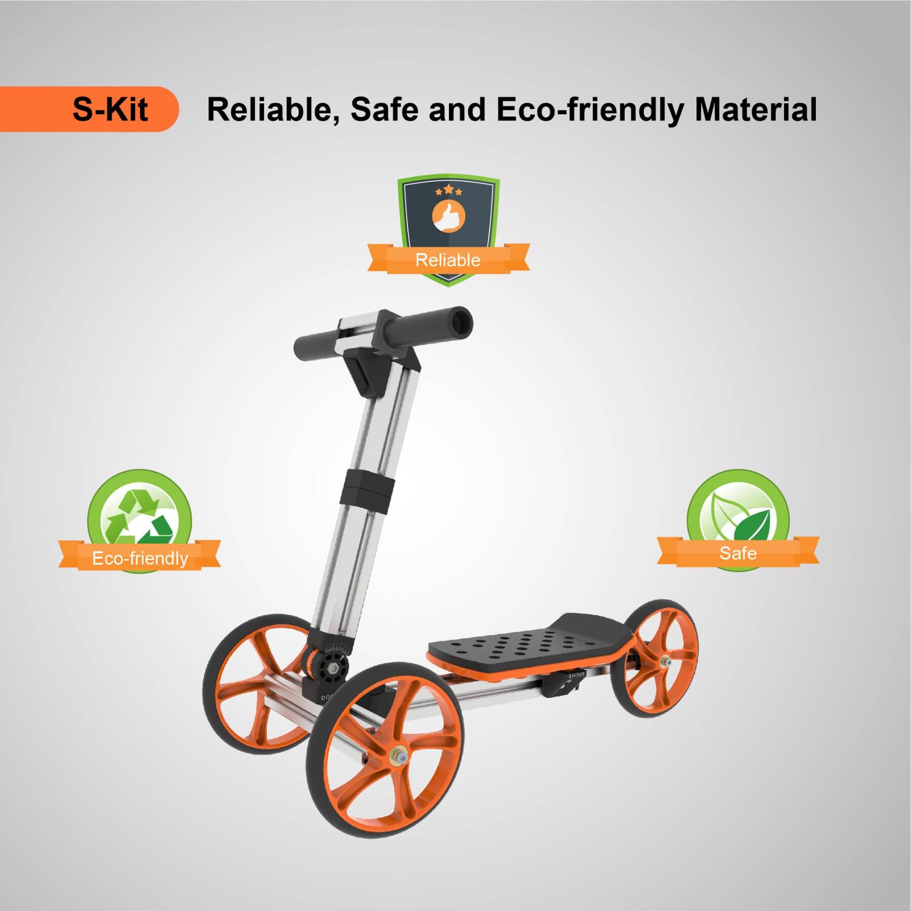 KidRock Constructible Kit 20 in 1 Kids Balance Bike - S Kit with eco-friendly, safe, and reliable material features on a gray background