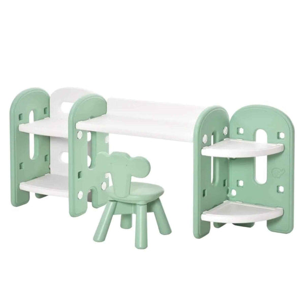 Qaba Kids Activity Desk with Bookshelf & Storage Green and White