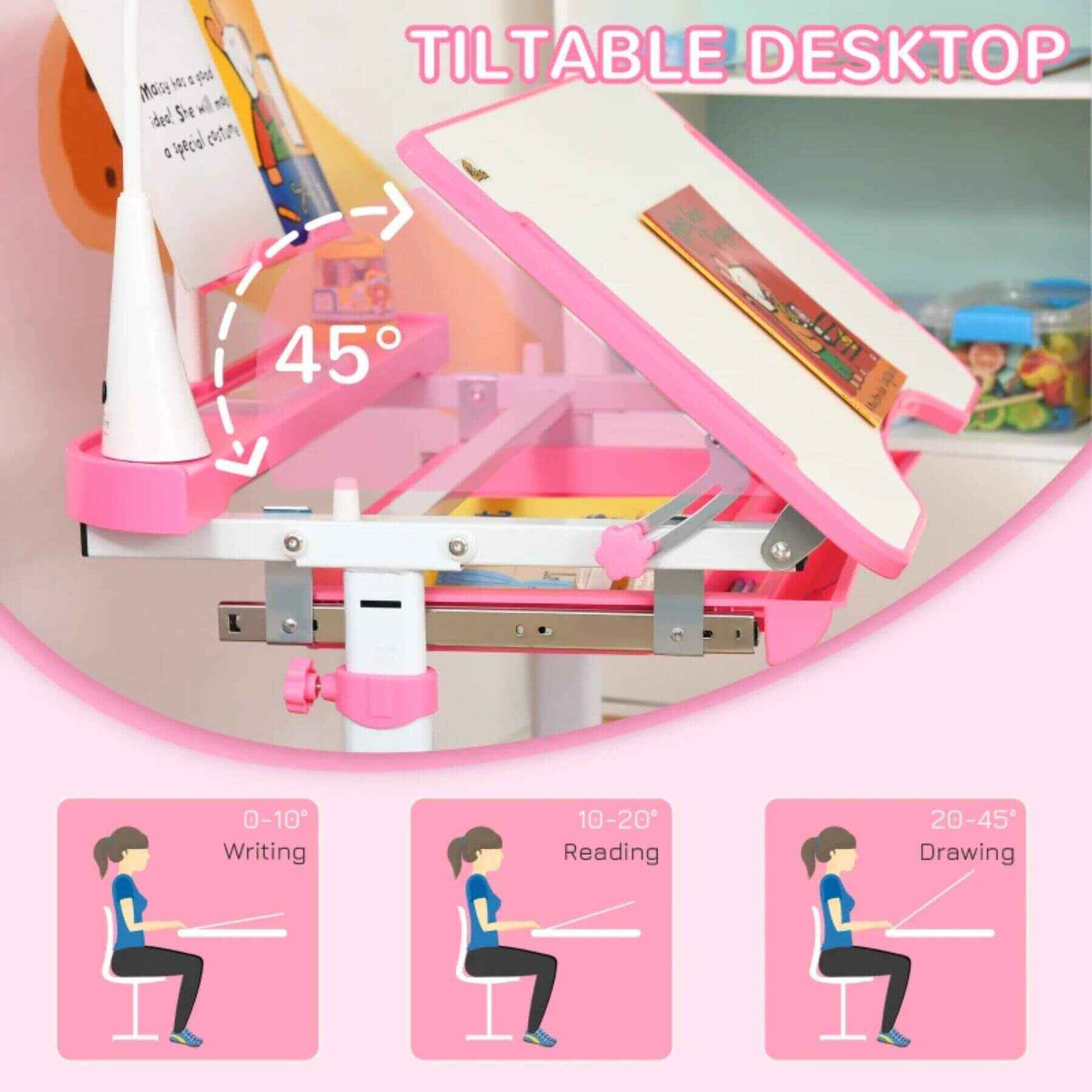 Detail of Qaba Kids Activity Desk with USB Light, Storage Drawer, Pink