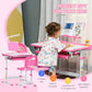 Girl Studying at Qaba Kids Activity Desk with USB Light, Storage Drawer, Pink