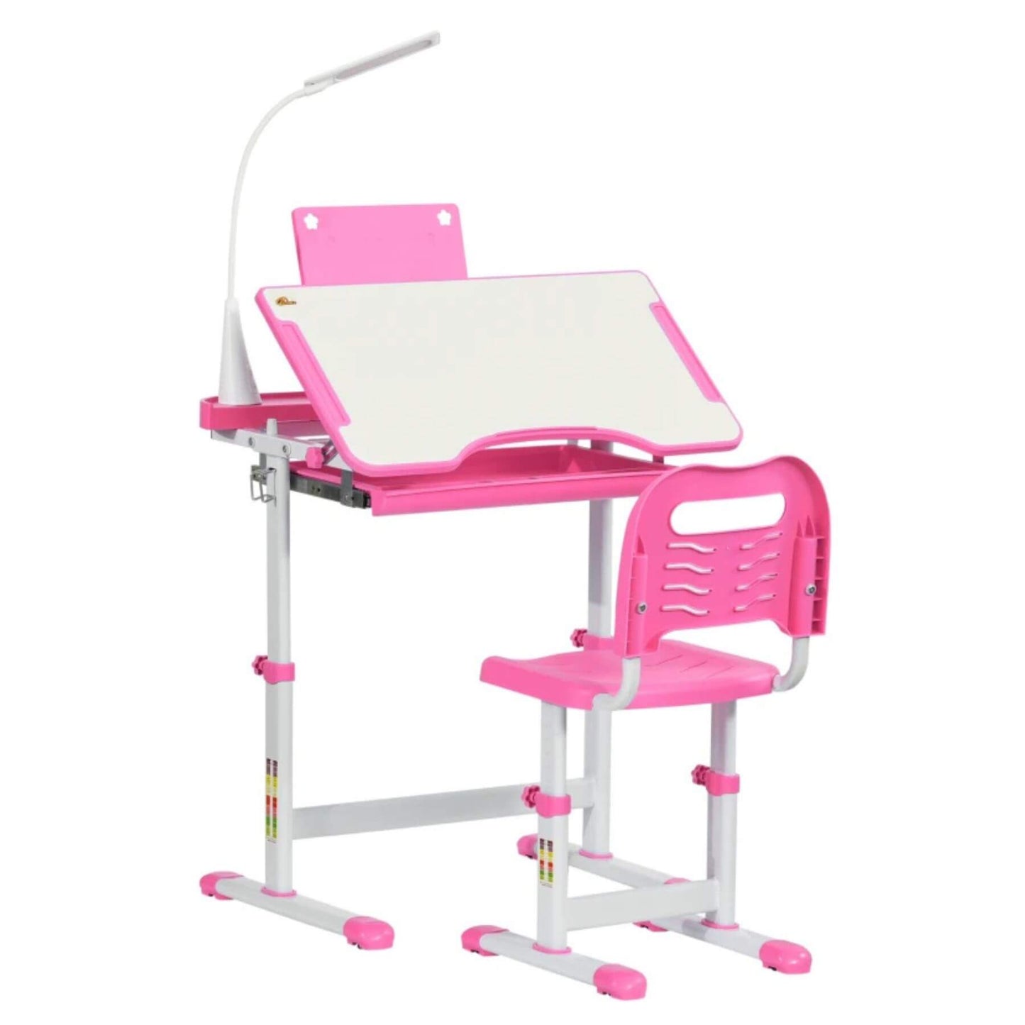 Qaba Kids Activity Desk with USB Light, Storage Drawer, Pink