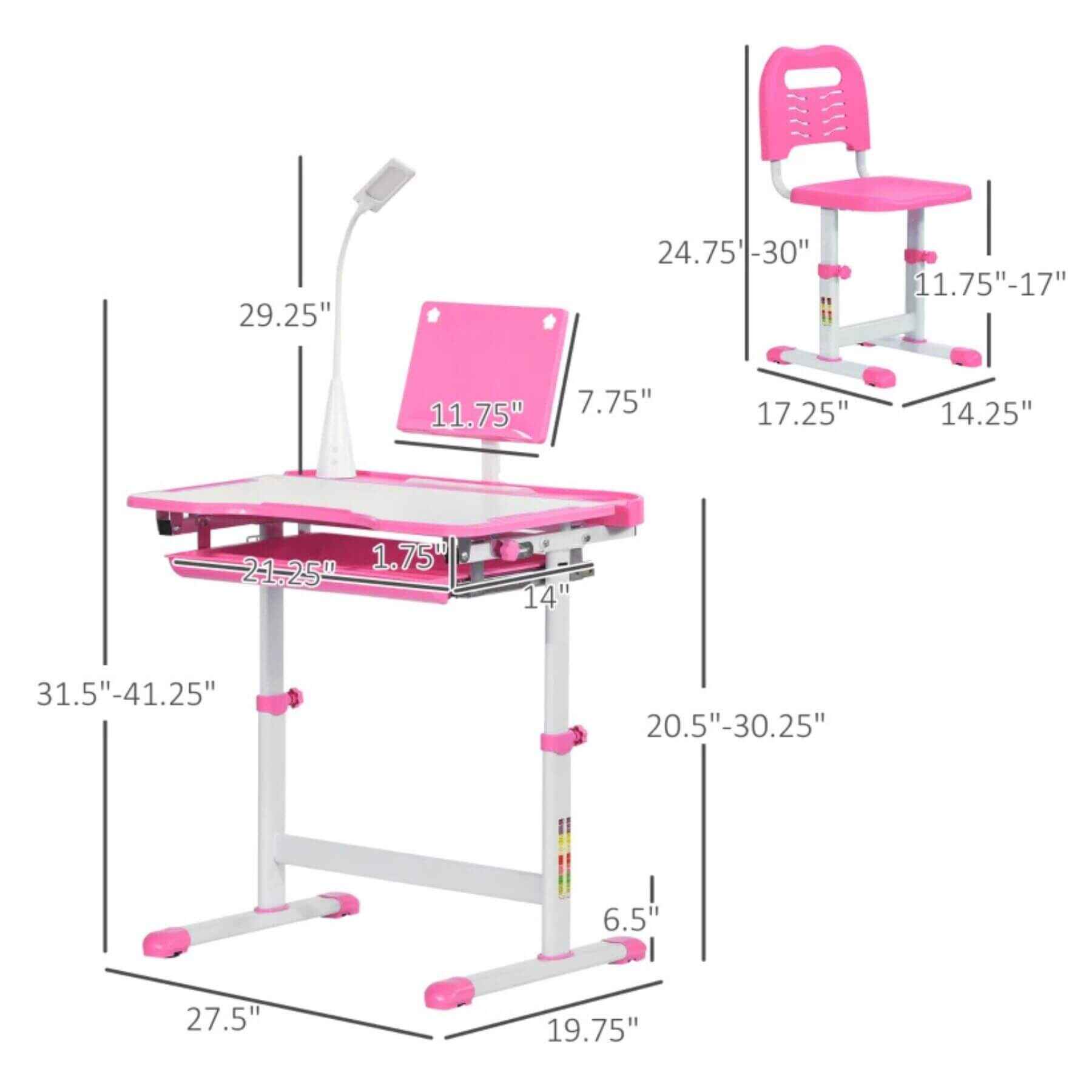 Qaba Kids Activity Desk with USB Light, Storage Drawer, Pink