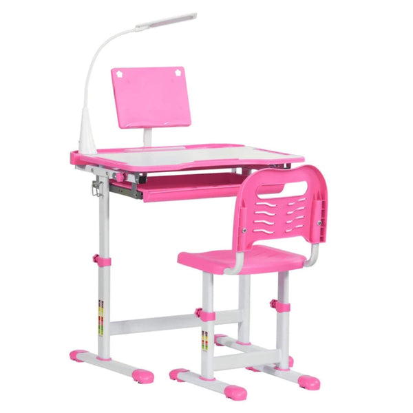 Qaba Kids Activity Desk with USB Light, Storage Drawer, Pink