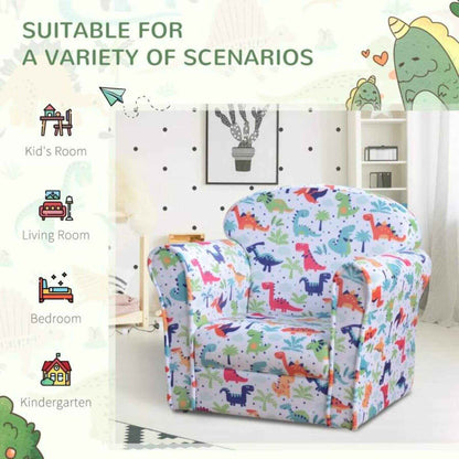 Qaba Kid's Armchair with Dinosaur Design and Thick Padding, Multi-Colored