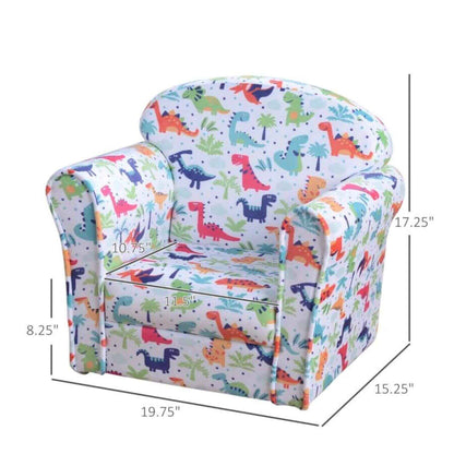 Qaba Kid's Armchair with Dinosaur Design and Thick Padding, Multi-Colored
