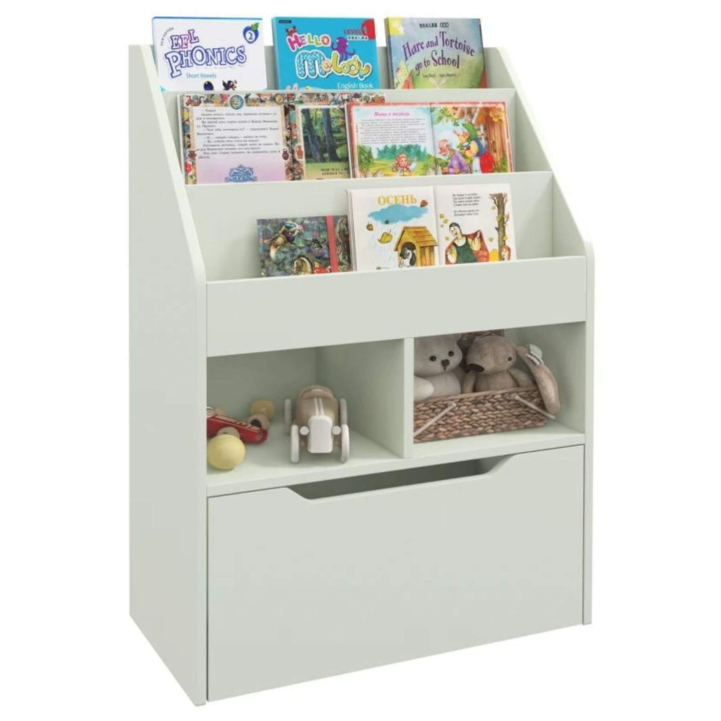 HOMCOM Kids Bookcase Multi-Shelf Book Rack with Mobile Drawer Pale Green