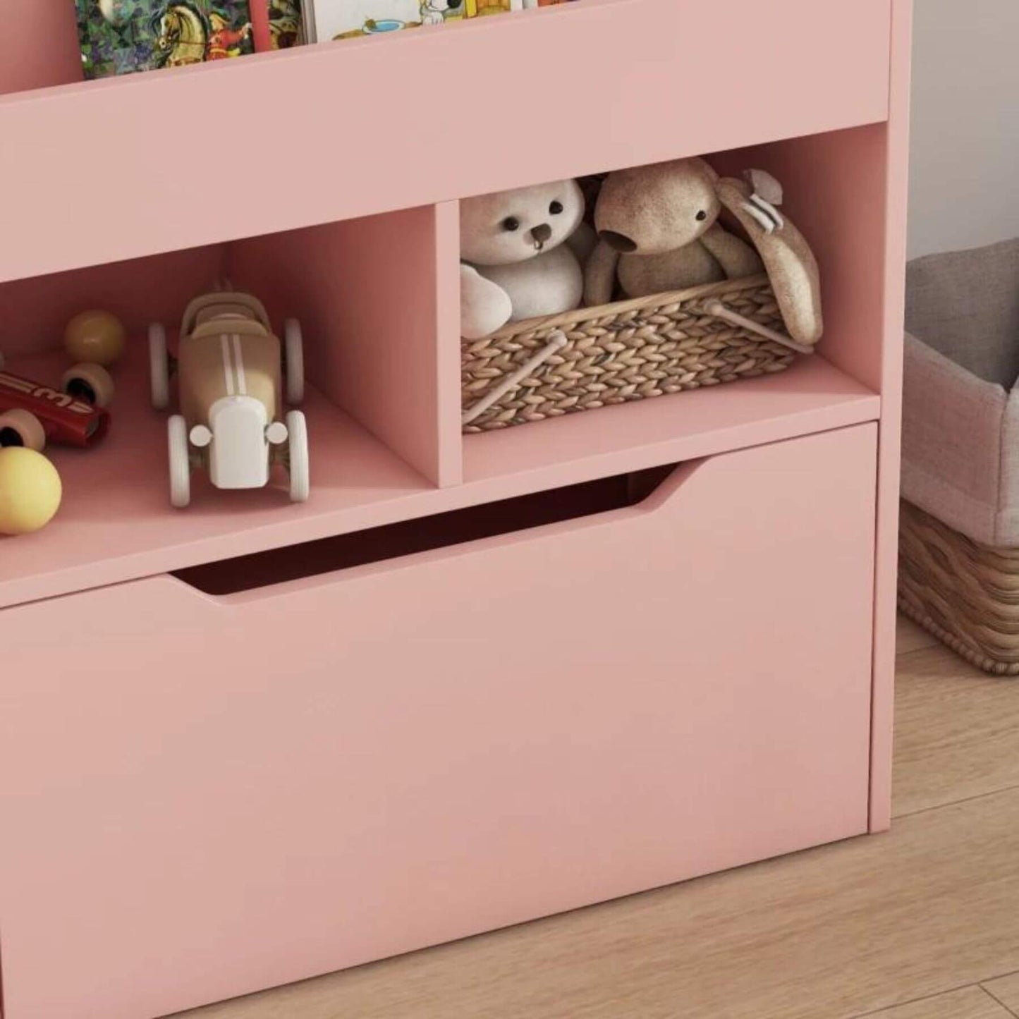 Detail of HOMCOM Kids Bookcase Multi-Shelf Book Rack with Mobile Drawer Pink