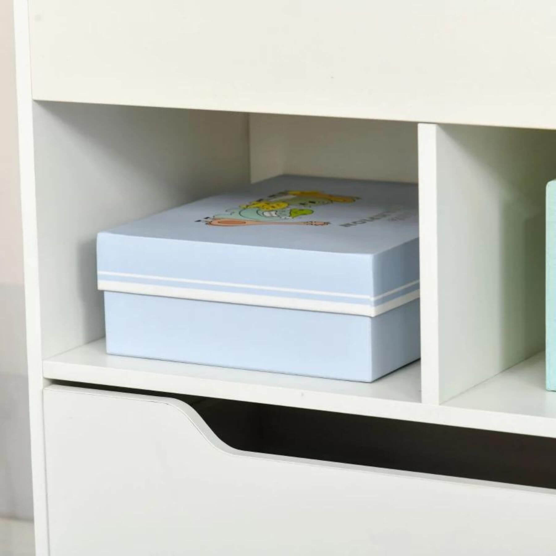 Detail of HOMCOM Kids Bookcase Multi-Shelf Book Rack with Mobile Drawer White