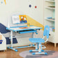 Qaba Kids Desk and Chair Set, Height Adjustable School Study Table and Chair, Blue