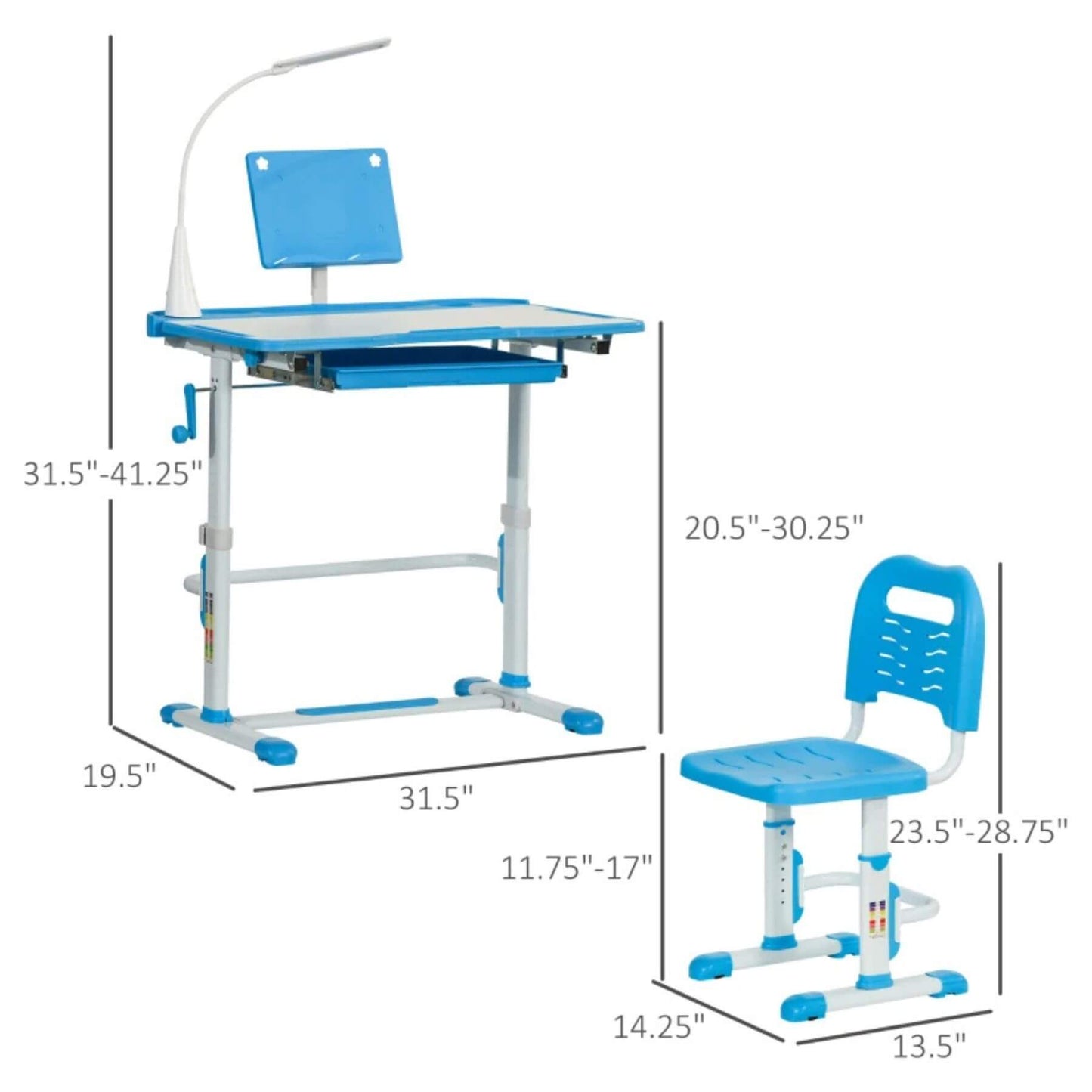 Qaba Kids Desk and Chair Set, Height Adjustable School Study Table and Chair, Blue