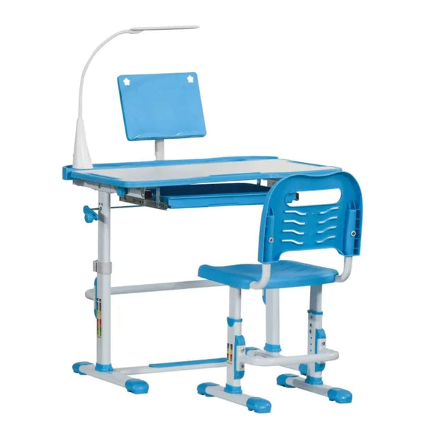 Qaba Kids Desk and Chair Set, Height Adjustable School Study Table and Chair, Blue