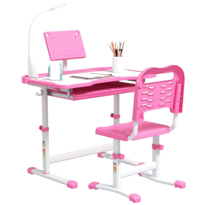 Qaba Kids Desk and Chair Set with USB Light, Storage Drawer, Pink