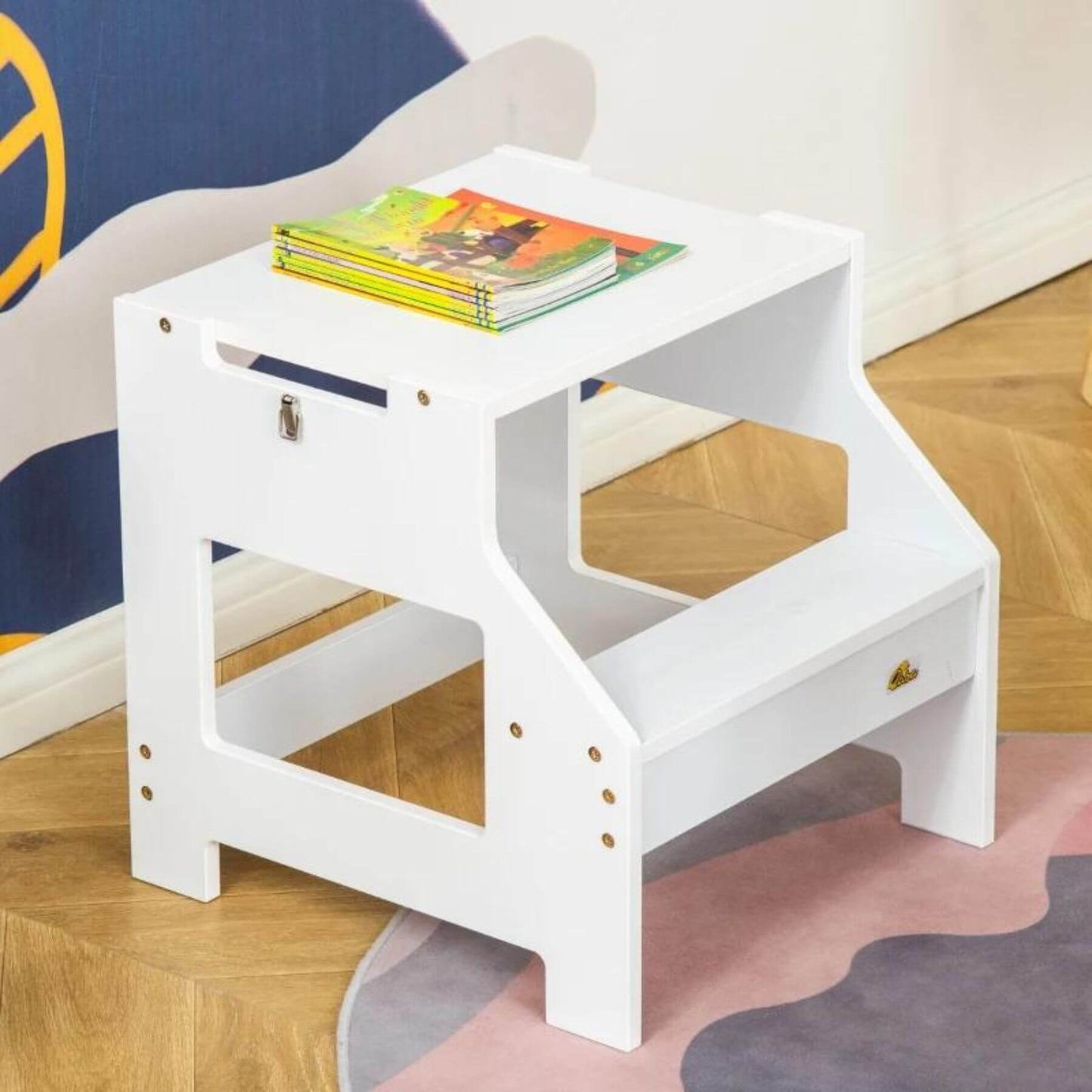 Qaba Kids Kitchen Step Stool with Adjustable Standing Platform Grey